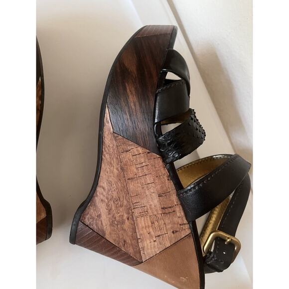 PRADA Black Leather Platform Wedge Sandals Ankle Strap Heels EU 39 US 9 - Picture 9 of 14